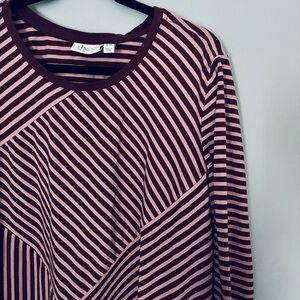 Denim&Co Burgundy and Pink Striped Long-Sleeve Tee